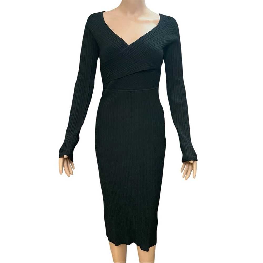 BANANA REPUBLIC Gita Cross Front Sweater Dress Small Black Ribbed Knit Midi